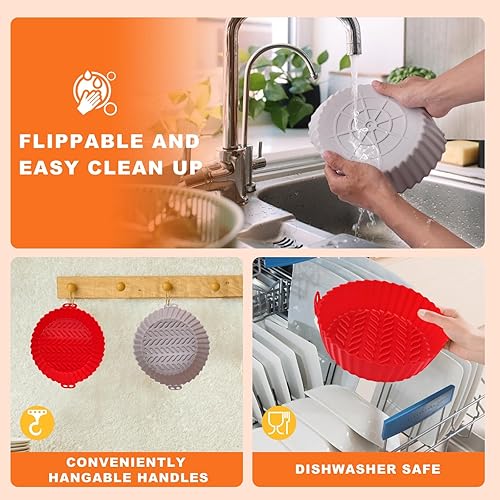 Miniatura 4 de Paquete de 2 forros de silicona para freidora de aire para 3 a 5 cuartos de galón, tazón de cesta de silicona para freidora de aire, reemplazo de