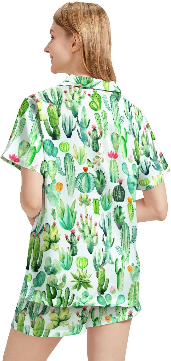 Satin Silk Pajamas for Women 2Pcs Collar Sleepwear Button Down Short Sleeve Shorts Pjs Set Loungewear - Image 3