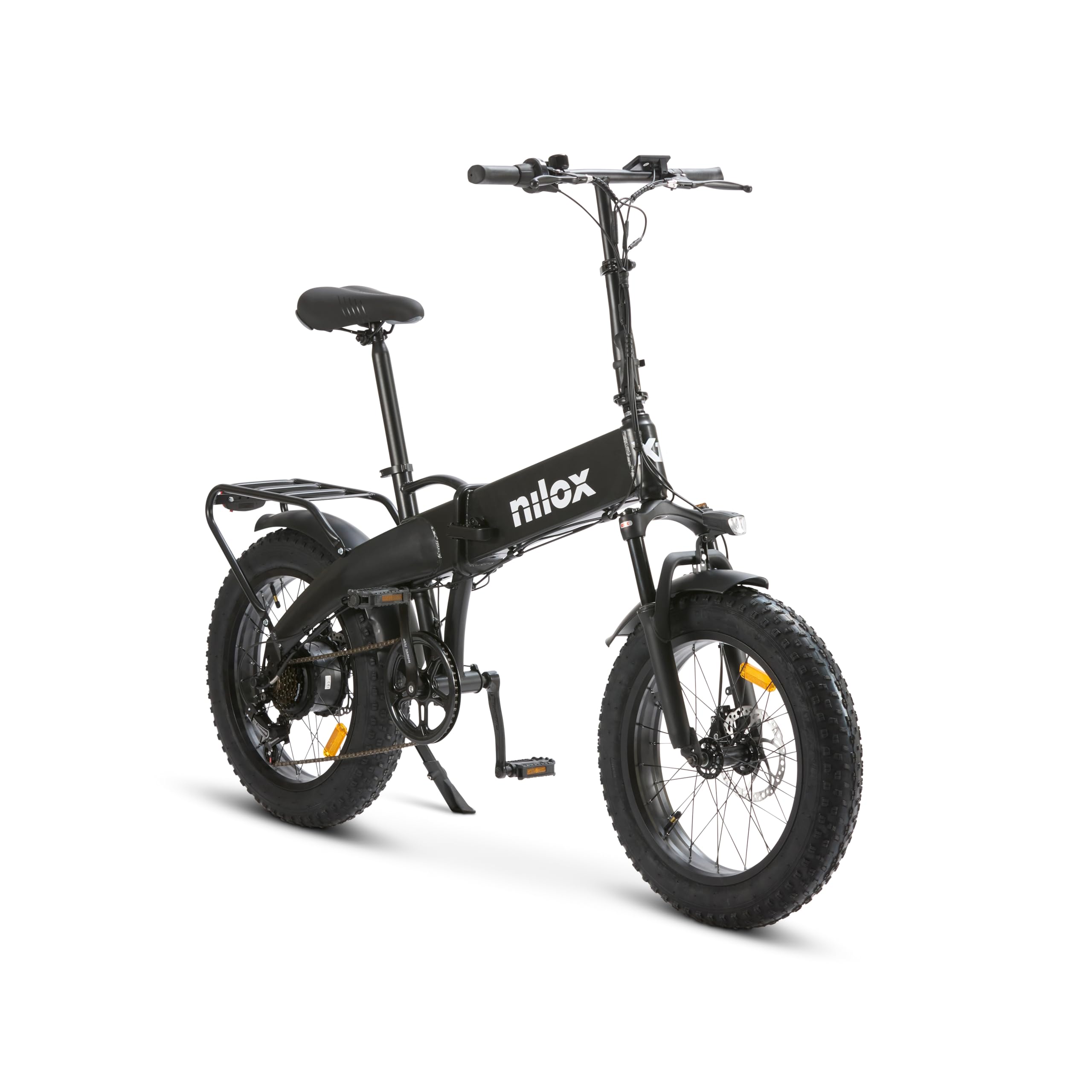 Nilox, Ebike X10, Bici Elettrica Pieghevole, Fino a 70 km di Autonomia, Fino a 25 Km/h, Motore da 36 V/250 W e Batteria 36V-13 Ah, Gomme FAT 20"x4", Cambio a 6 Velocità, Colore Nero