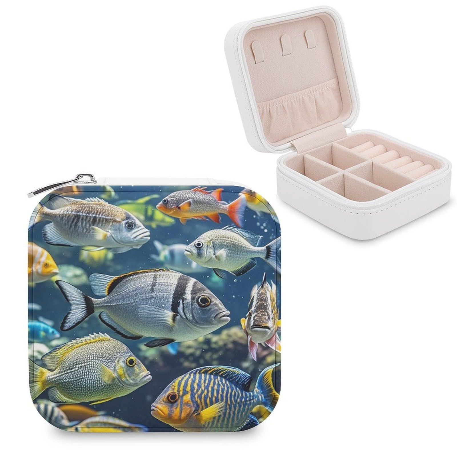 FekiLoot Different Fish Jewelry Case Personalized Leather Jewelry Box Mini Travel Jewelry Case Small Portable Jewelry Organizer for Ring Earrings Necklace Bracelet
