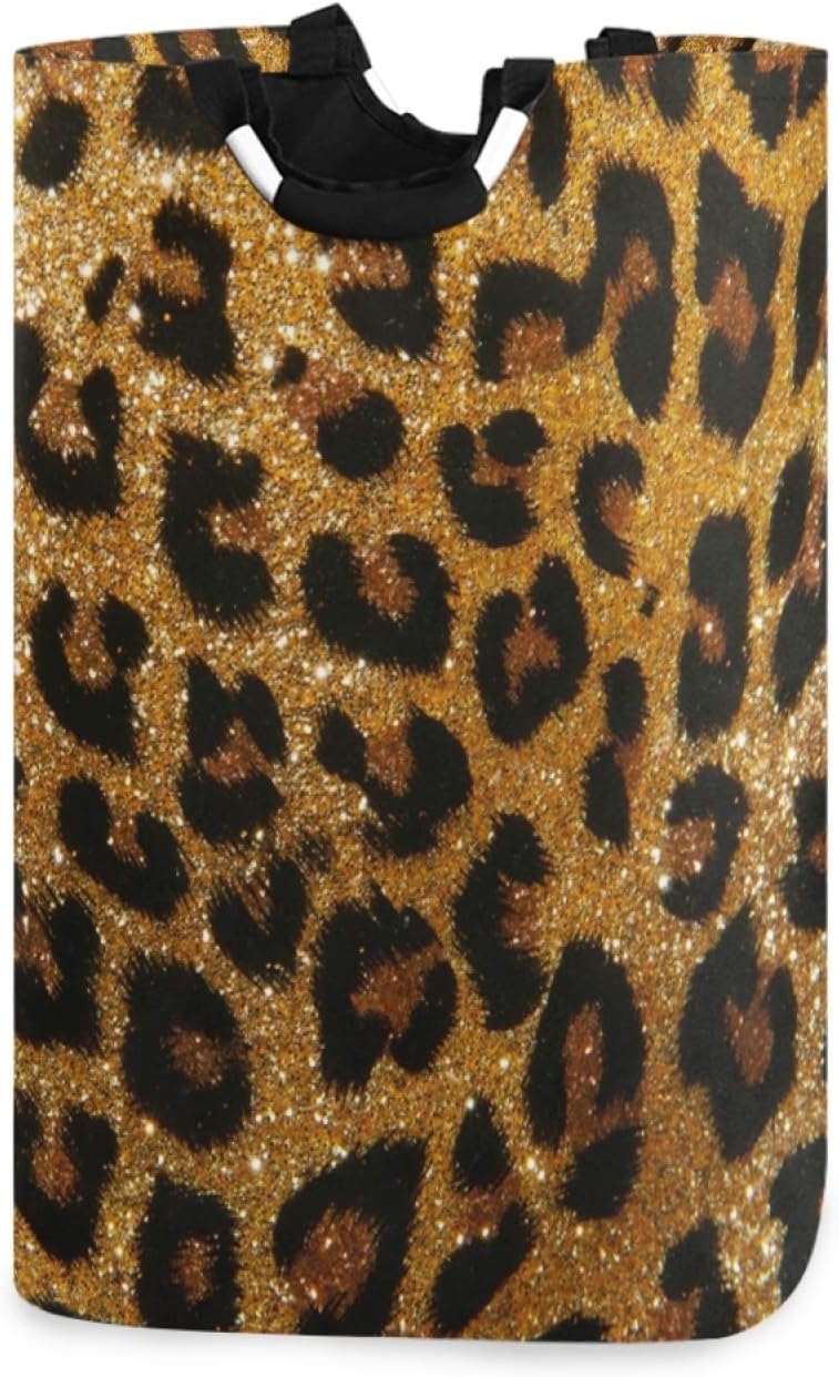 ALAZA Large Laundry Basket Animal Leopard Print Chic Laundry Bag Hamper Collapsible Oxford Cloth Stylish Home Storage Bin with Handles, 22.7 Inch