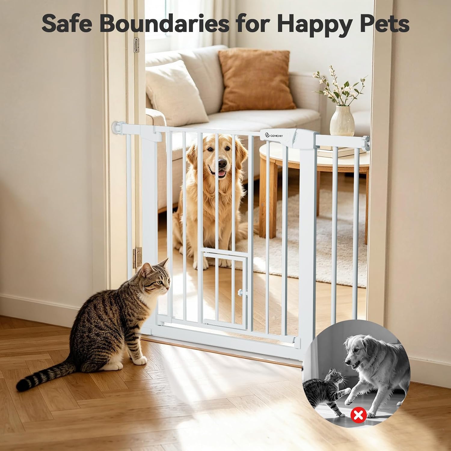 COMOMY Auto Close Pet Gate with Cat Door, 29.5"-40.5" Dog Gate for House image 3