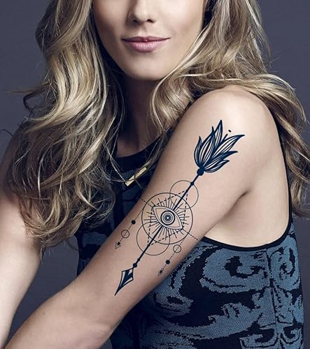 Miniatura 2 de Arrow - Tatuaje semipermanente, 6 hojas de larga duración de 1 a 2 semanas, tatuajes temporales, plumas de flecha, letras inglesas y pájaros,