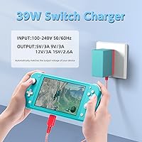 Vista 2 de Switch Charger Compatible with Nintendo, AC Adapter Power Supply Switch LiteOLEDPro ControllerSteam Deck, Support TV Dock Mode 39W USB C Fast