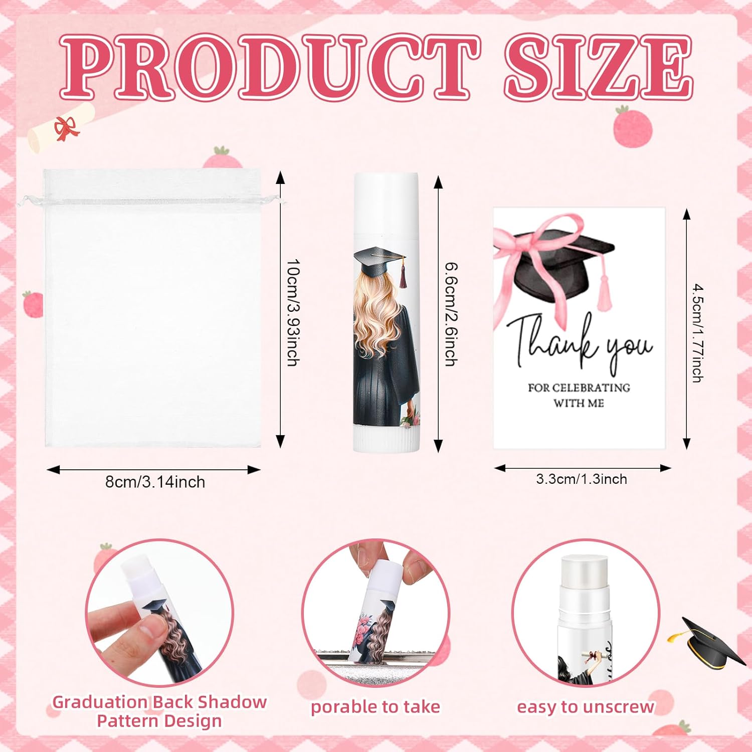 36 Set Graduation Party Favor Class of 2026 Lip Balm Thank You Card Organza Bag Bulk for Guest Her Teacher Classmates Family College High School Senior Grad Commencement Gift Keepsake Souvenir