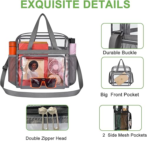 Vista 33 de Oraben Bolsa transparente transparente aprobada para estadios de 12 x 6 x 12 pulgadas, bolsa de estadio para trabajo, juegos deportivos, gimnasio
