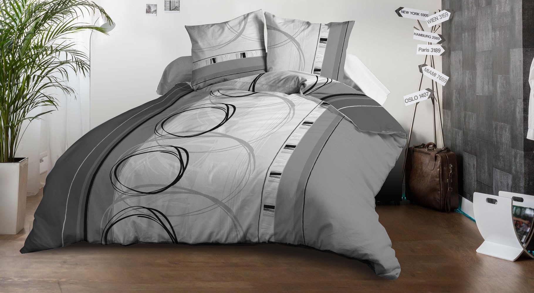 Le linge de Jules Bettbezug 240 x 260 cm + 2 Kopfkissenbezüge, Mikrofaser, weich und strapazierfähig, pflegeleicht, Freilauf Grau