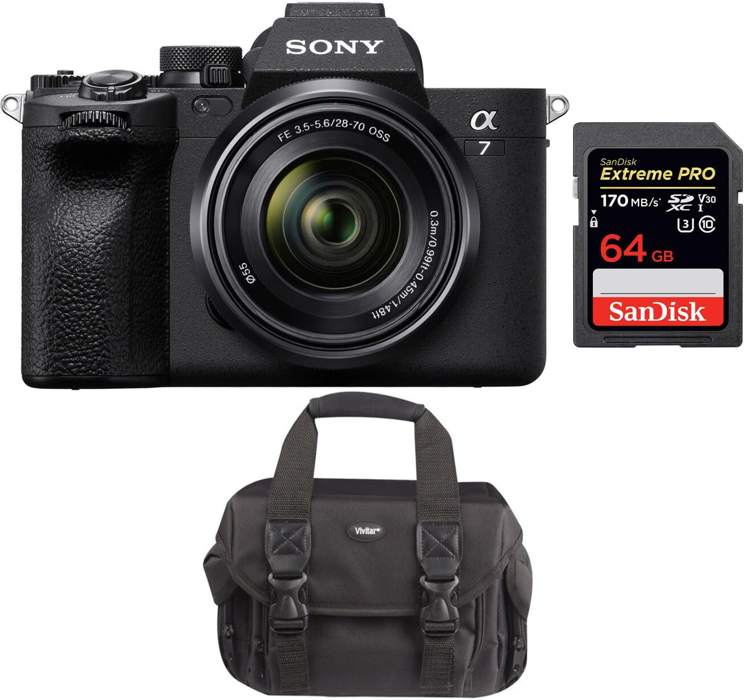 Sony a7 IV Mirrorless Camera Bundle with 28-70mm Lens + 64GB Extreme Pro SD Card + Camera Bag (3 Items)