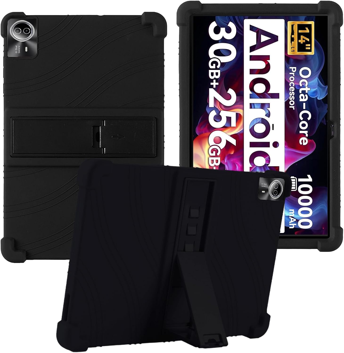 for Urao G140L 14 Inch Tablet Case,BOVUGAC Soft Silicone Adjustable Stand Shockproof Kids Friendly for Higrac G140L 14" Tablet(Black)