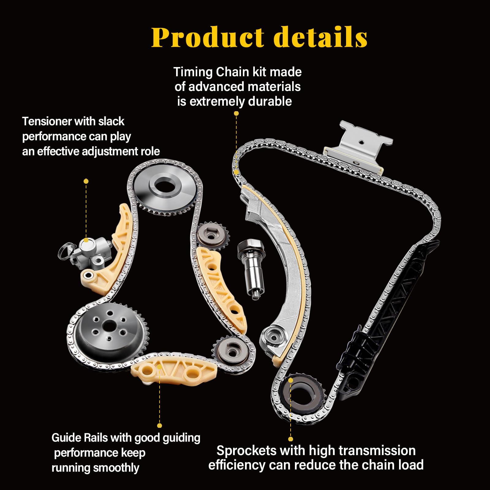 OCPTY Timing Chain Kit fit for Tensioner Guide Rail Crank