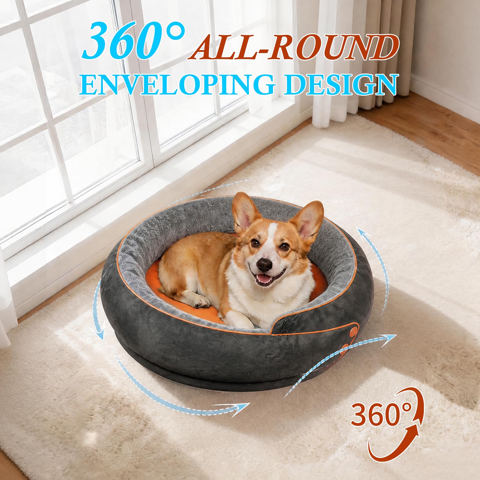Cama Redonda ortopédica para Perros, Cama Mediana para Mascotas con Acolchado de Espuma de Apoyo, cojín Suave y Acogedor para aliviar la ansiedad, Funda extraíble y Lavable