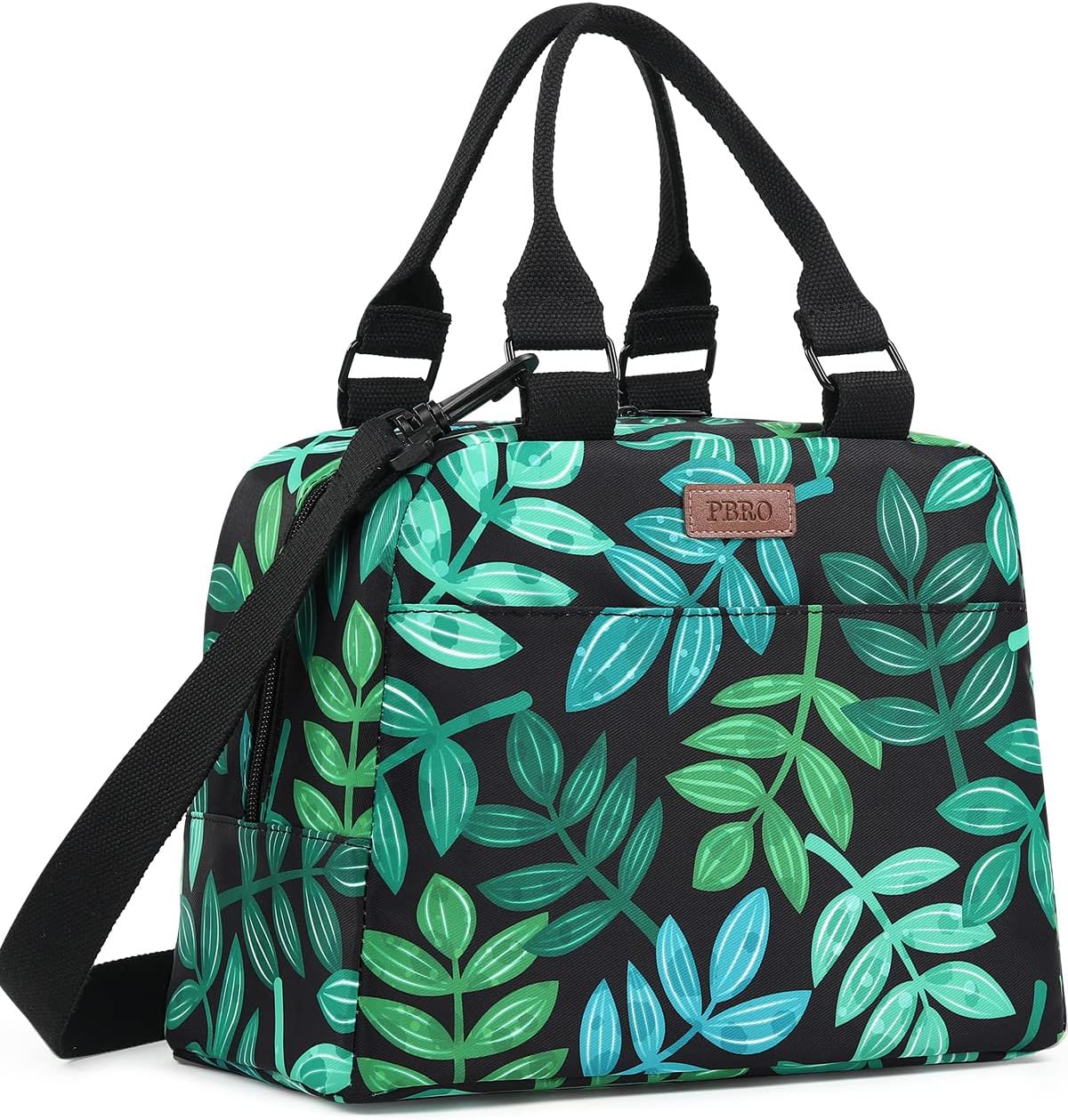 PBRO Insulated Lunch Bag for Women/Men,Large Reusable Lunch Tote with Adjustable Shoulder Belt,Cute Tree Leaves Portable Lunch Box Cooler Bag,Perfect for Girls Travel Picnic,Office,Working -Green