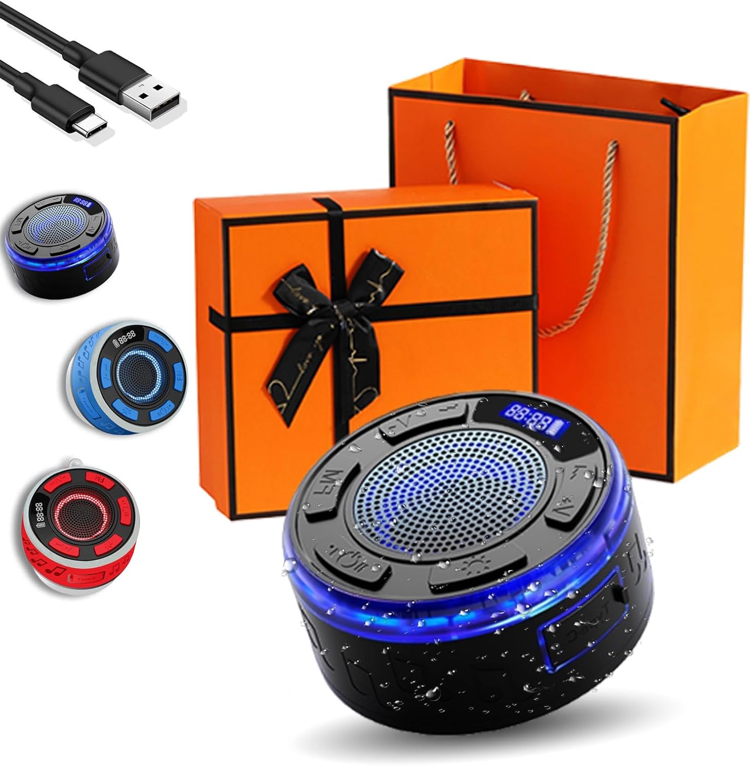 IPX7 Waterproof Shower Speaker with RGB Light & LED Display, Portable Bluetooth 5.3 Suction Cup Radio for Bathroom Party Travel Beach Outdoor  Keeps