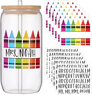 12 Sheets Teacher UV Dtf Cup Wraps Teacher Appreciation Gifts Custom Name UV Dtf Transfers Stickers for Glass Cups Tumblers 16 20 40 oz Letters Vinyl Personalized Name Decals DIY Crafts