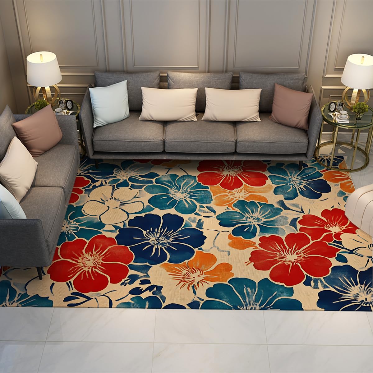 Tapis aquarelle moderne fleurs grand tapis abstrait coloré de salon 180x270