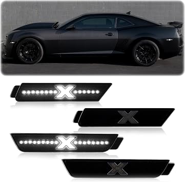 POPMOTORZ LED Side Marker Lights Compatible With 2010 2011 2012 2013 2014 2015 Chevy Camaro Front Rear Fender White LED Side Markers Lamps Side Bumper Lights Smoked Lens 4PCS