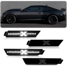 مصابيح جانبية LED من POPMOTORZ متوافقة مع 2010 2011 2012 2013 2014 2015 شيفروليه كامارو واقي أمامي خلفي أبيض مصابيح جانبية LED مصابيح جانبية عدسة مدخنة 4 قطع