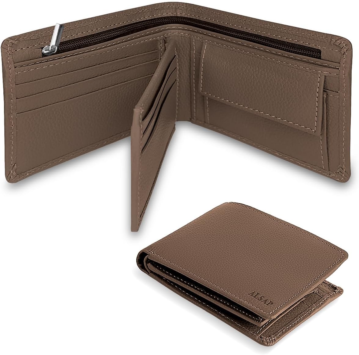 Premium Leather Mens Wallets ‒ RFID Blocking Wallet with Coin Pocket & Zip ‒ Bifold Wallets for Men with 12 Card Slots & 2 Bank Note Compartments ‒ Wallet with Gift Box (Black)