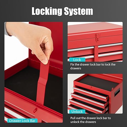 Miniatura 6 de Goplus - Organizador de herramientas con 5 cajones, caja de herramientas superior desmontable, ruedas universales con bloqueo, con forro, estante