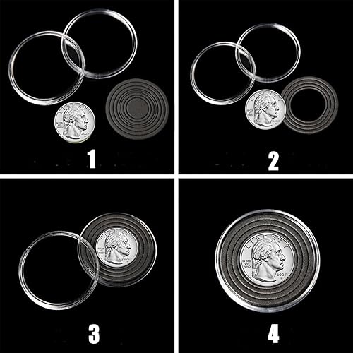 Miniatura 6 de MUODR - Soportes para monedas de 1.18 pulgadas para coleccionistas, 180 unidades de cápsula de monedas con junta de 5 tamaños, estuche de