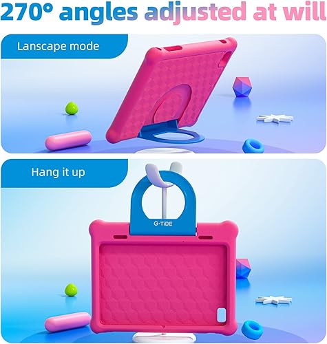 Miniatura 5 de G-TiDE Funda para tablet infantil de 10 pulgadas, color rosa, soporte ajustable de 270, funda para niños a prueba de golpes, material EVA