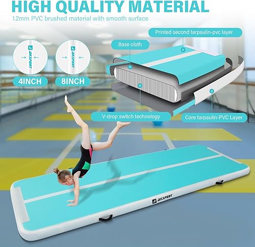 Miniatura 112 de AKSPORT - Colchoneta inflable para gimnasia, con bomba de aire, para el hogar, acrobacias, gimnasio, entrenamiento, animación, parkour, playa, Negro