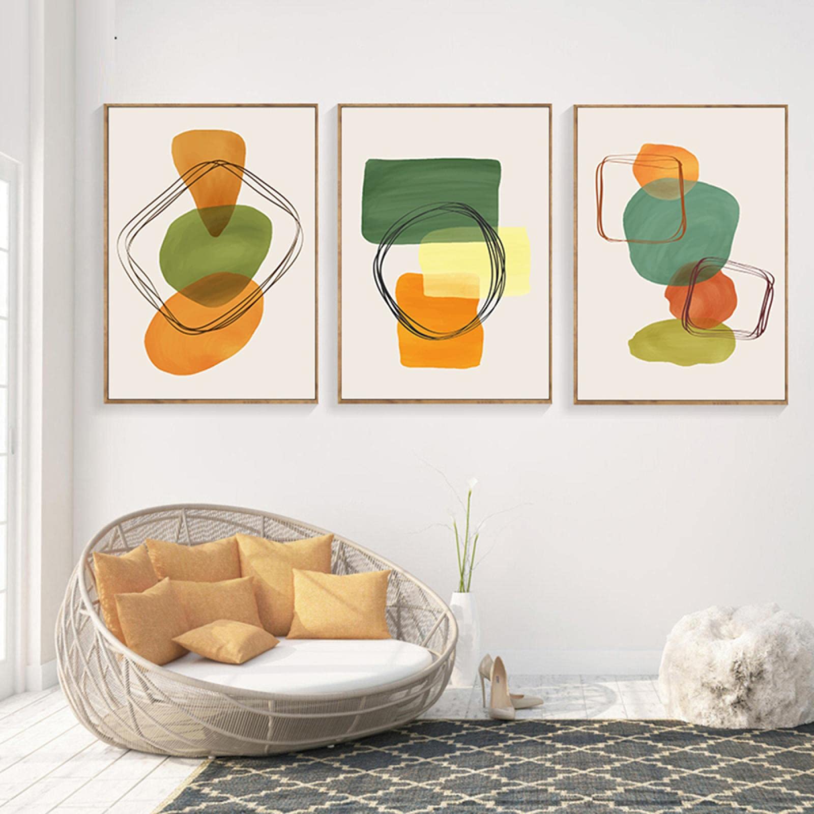 Quadri murali artistici Poster - Stampa geometrica astratta Multicolor Tela Nordic Green Home Decor Pittura per camera da letto 32 "x 48" (80x120 cm) X3 Senza cornice