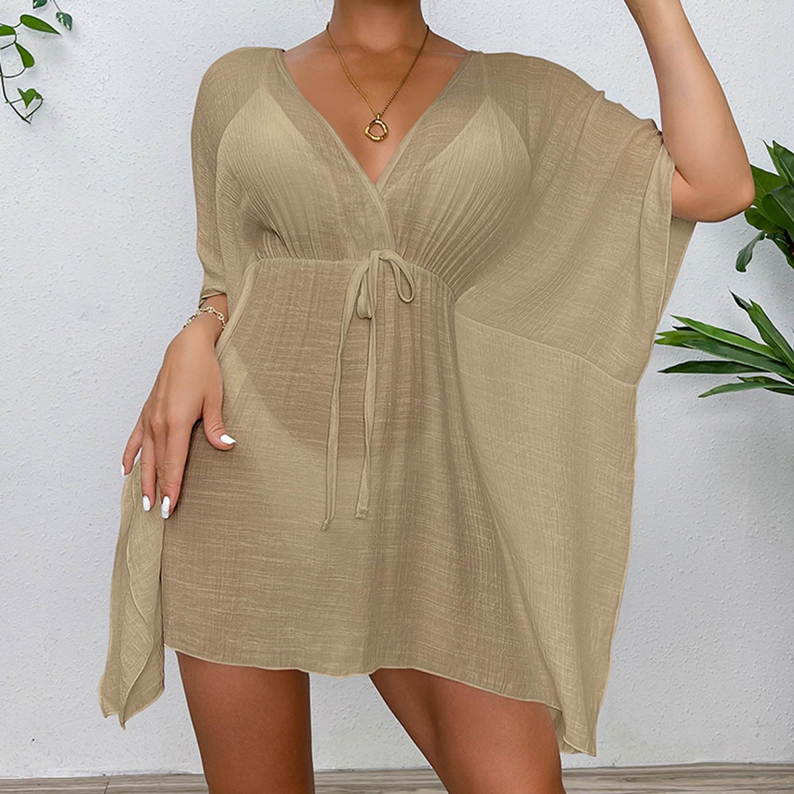 Copricostume Donna Abito da Spiaggia Estivo con Scollo a V Tunica in Cotone Bianco Abbigliamento da Spiaggia da Donna Copricostume Bikini Copricostume da Bagno Copricostume Donna Mare(White)