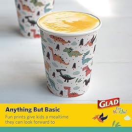 Glad for Kids Dinosaur Disposable Paper Cups - Heavy Duty, Soak Proof, White Paper Cups with Dinosaur Design for Drinking and Everyday Use, 9 Ounce, 20 Count - 3 Pack