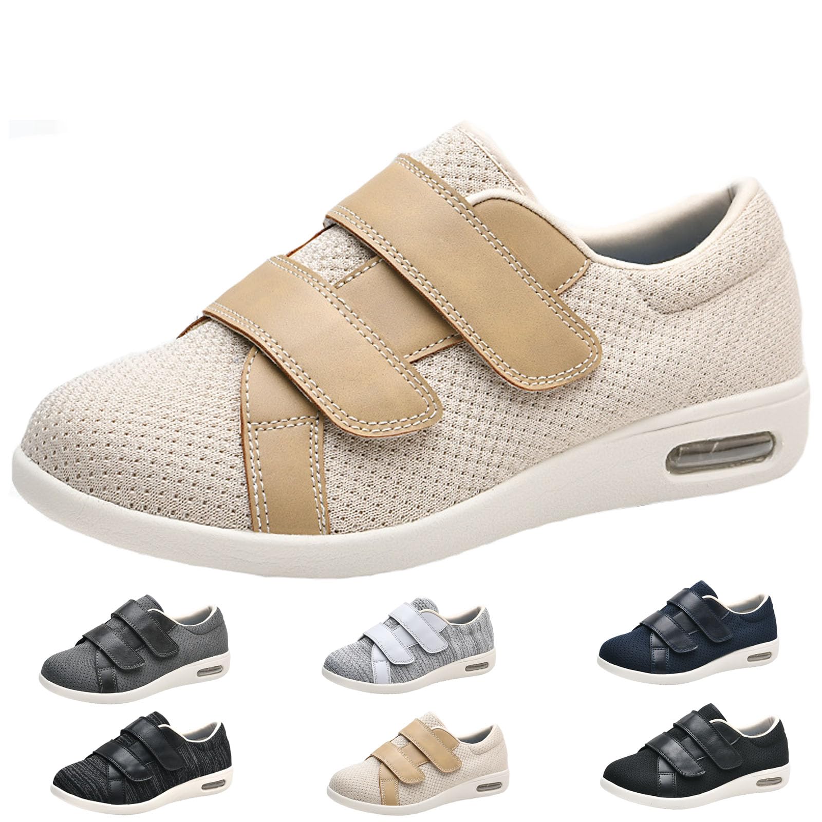 Damskie buty do chodzenia z podparciem łuku stopy, regulowane zapięcie, lekkie, oddychające tenisówki, łatwe do zakładania i zdejmowania (Khaki us Men 7.5)