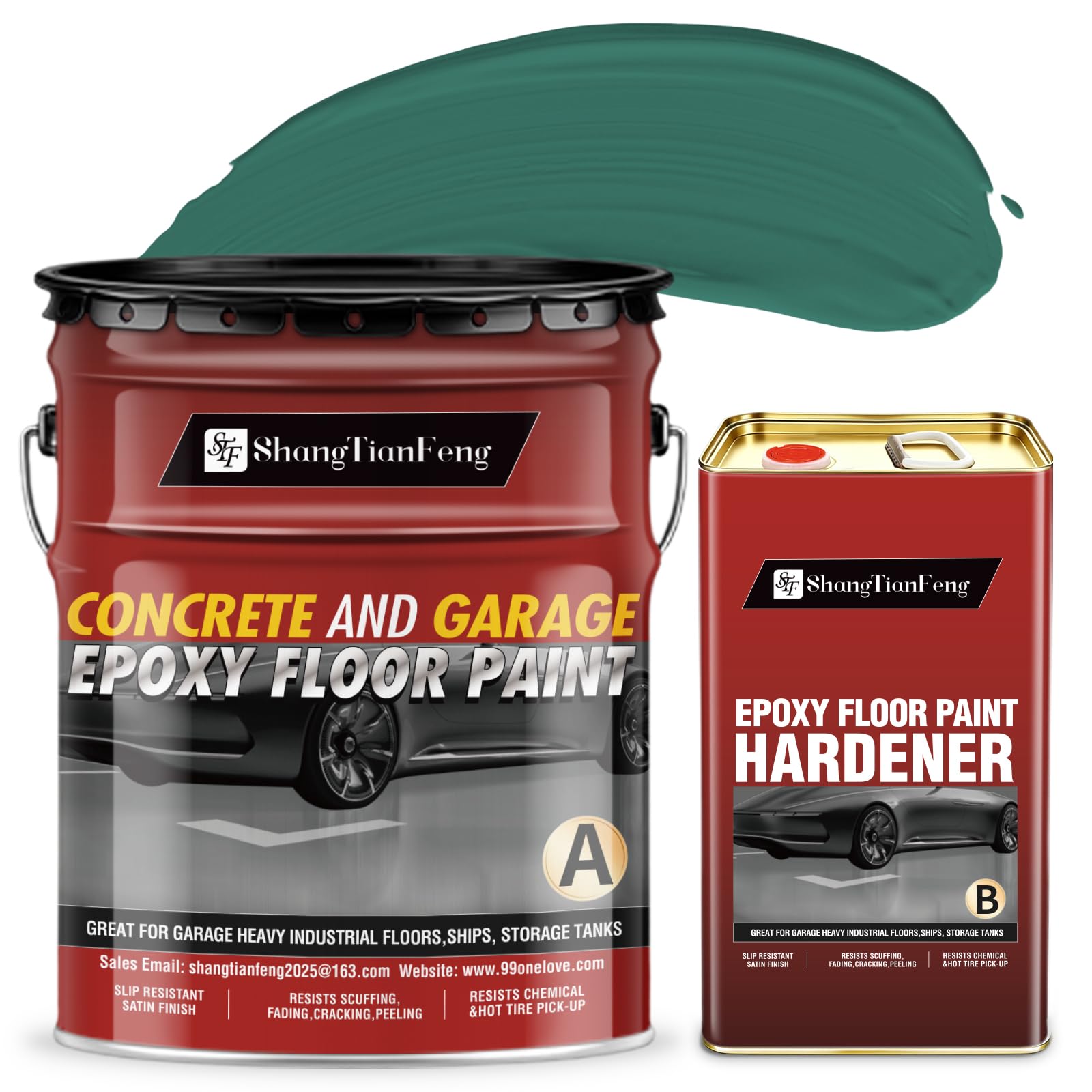Two-Component Epoxy Floor Paint Kit, 4 Gallon Self-Leveling &amp; Roller Coating All-In-One, Bright green,100% Solids Content, 6H Hardness, Long-Lasting Wear Resistance, Compatible with decorative color flakes