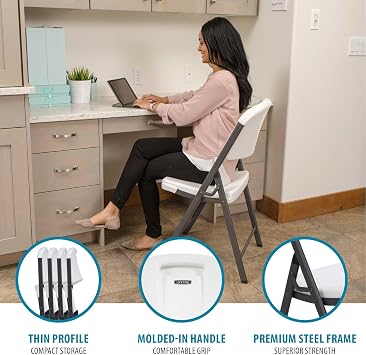 LIFETIME Commercial Grade Folding Chairs, 32 Pack, White Granite