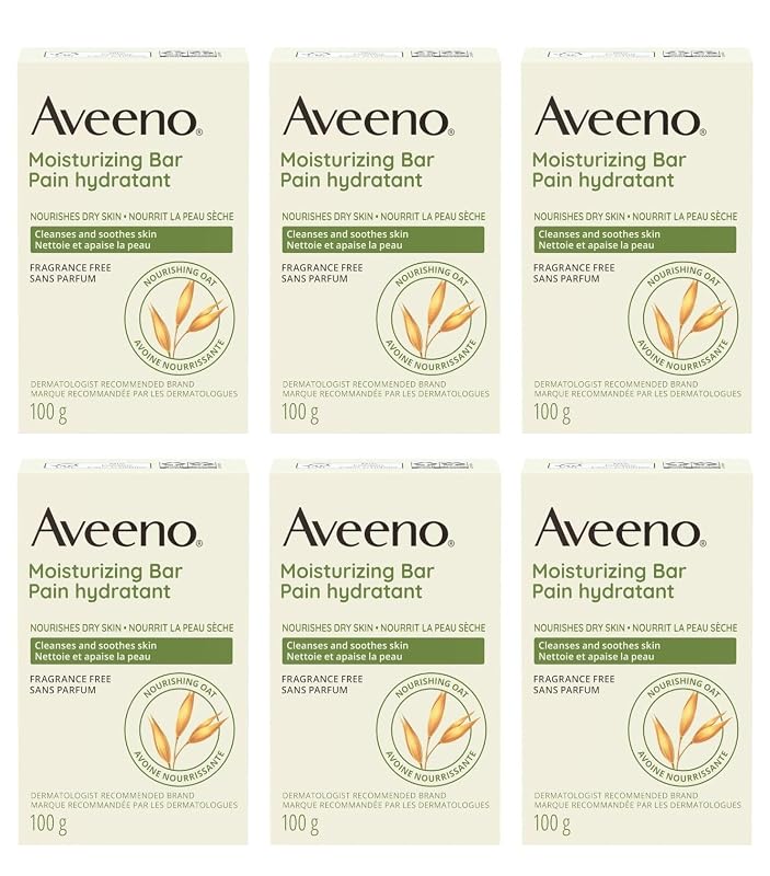 Aveeno Barra de Limpeza Facial Hidratante com Aveia, sem Fragrância, sem Corantes e sem Sabão, 6 unidades de 99 g