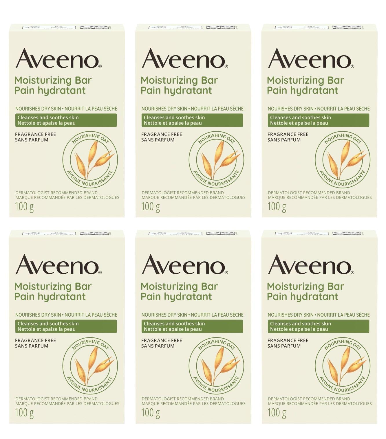 Gentle Moisturizing Bar Facial Cleanser with Nourishing Oat for Dry Skin, Fragrance-free, Dye-Free, & Soap-Free, 3.5 oz (Pack of 6)