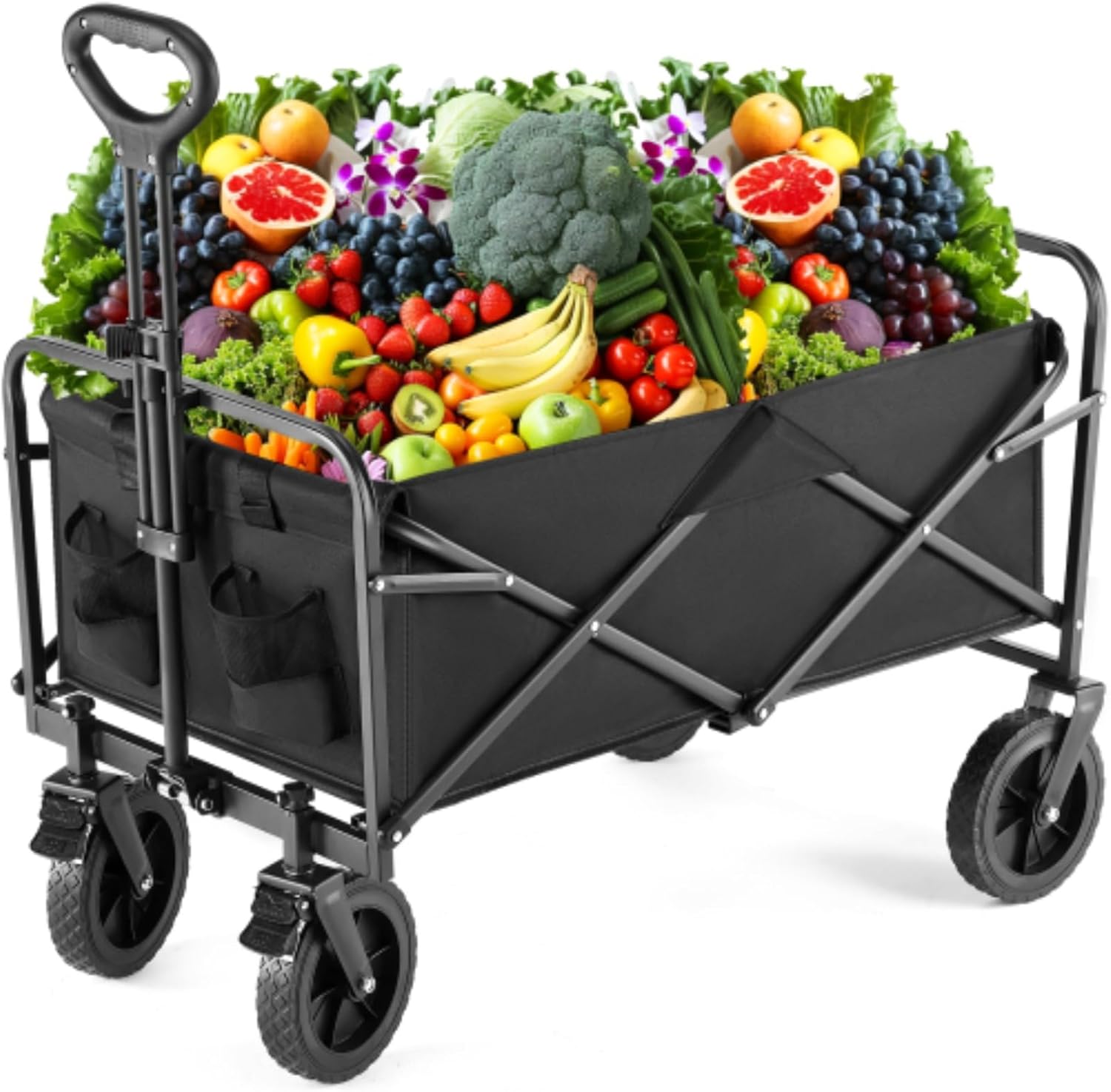Outdoor Cart, Shopping Cart, Large Garden Cart, Portable Beach Cart, Foldable Camping, Folding Four-Wheel Cart for Garden Camping, Fishing and Shopping