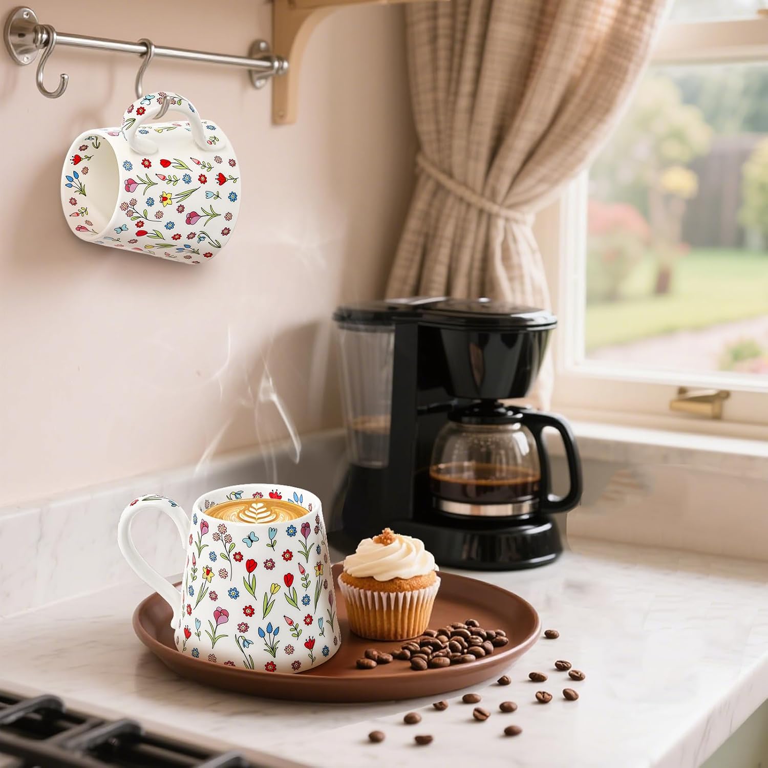 2 Pack Ceramic Coffee Mugs, 13 Oz Cute Flower Mug with Handle, Novelty Irregular Girly Tea Gift Cup for Women Motehr's Day Milk Espresso Latte Cocoa - Image 6