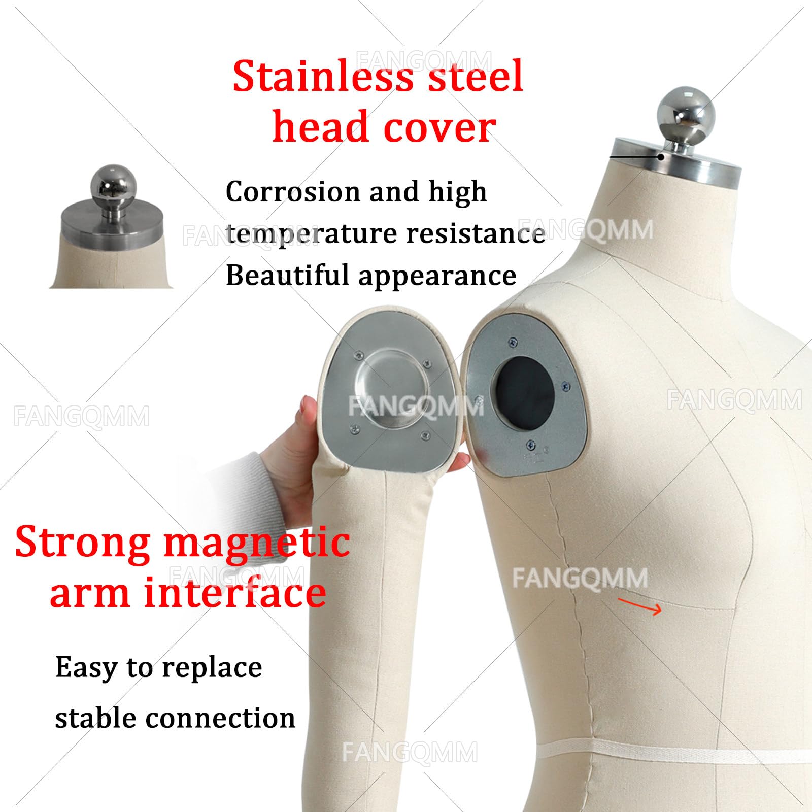 Manichino da donna, busto con ruote per esporre e cucire, per abbigliamento appuntabile, per negozi e gioielli, bianco