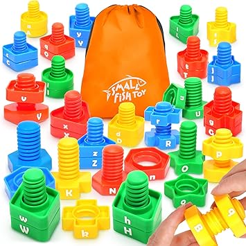 Letters Learning Matching Game | Preschool Toys Set for Toddlers | 26 Alphabet Learning Toys with 52 pcs Nuts and Bolts Sorting & Stacking Toys, ABC learning Educational Montessori Toy for Kids
