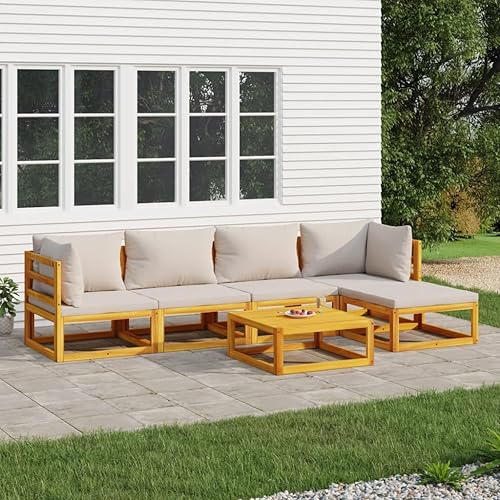 Miniatura 18 de 7-Piece Outdoor Patio Furniture Set with Green Cushions Solid Acacia Wood Modular Conversation Set for Backyard Balcony Porch Green/2x Corner + 4x