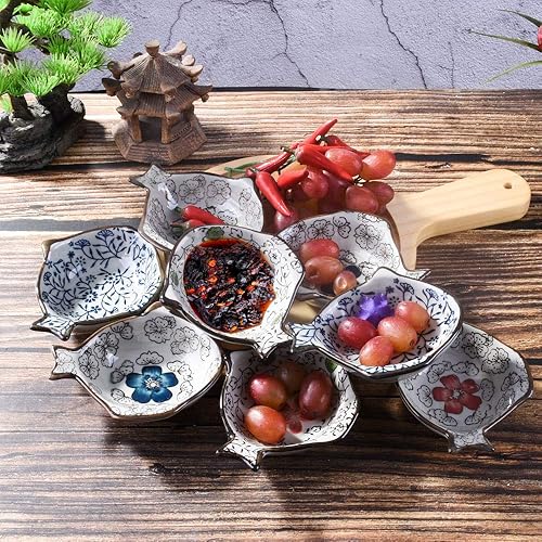 Miniatura 2 de Juego de 8 platos de salsa de soja japonesa, cuencos de cerámica para condimentos de sushi