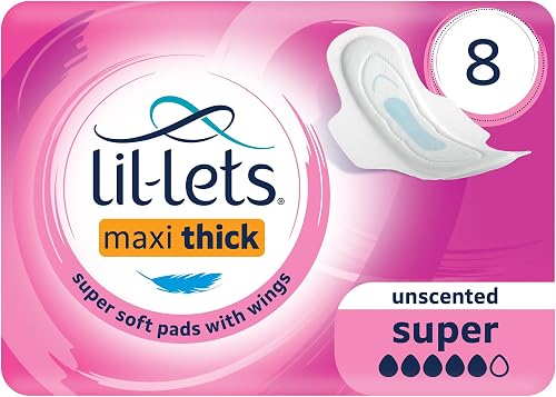Lil-Lets Unscented Super Thick Cotton 8 Maxi Pads with Wings