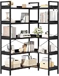 KOUSEI 6-Tier Bookshelf Reversible,Corner Bookcase 4 Hooks,69" Industrial Wooden Bookcase with Open Wide Shelves and Metal Frame for Living Room, Bedroom, Home Office,Brown