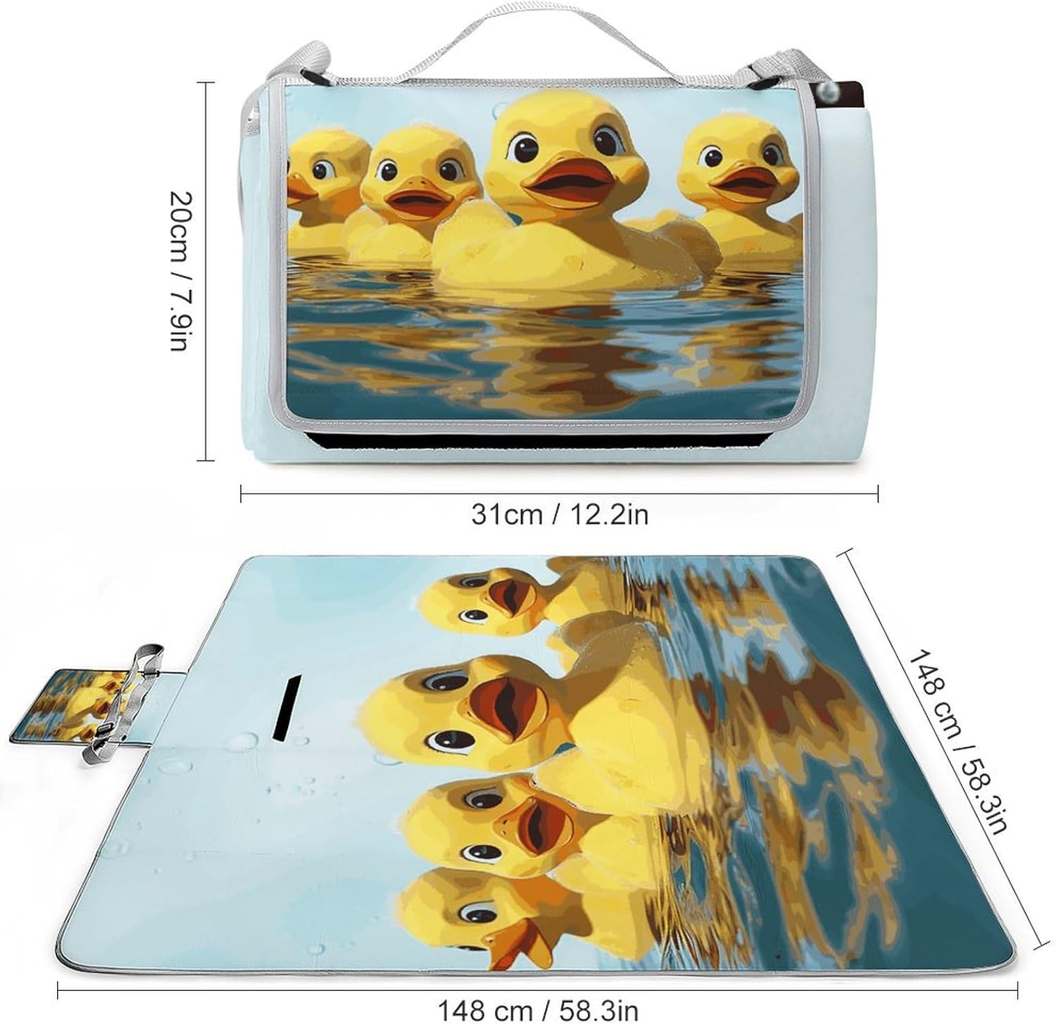 Outdoor Picnic Blanket Extra Large Beach Blanket Waterproof Picnic Mat Cute Ducky Camping Blanket Portable with Carry Strap Park Blanket for Grass Camping Park