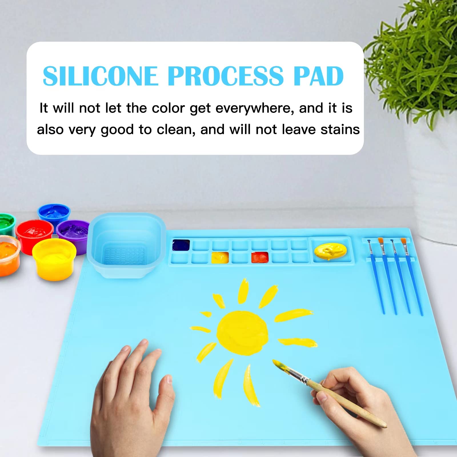 20x16 Inch Silicone Craft Mat With 14 Paint Wheels & Cleaning Cup - Non-Stick Art Mat For Resin, Painting & DIY