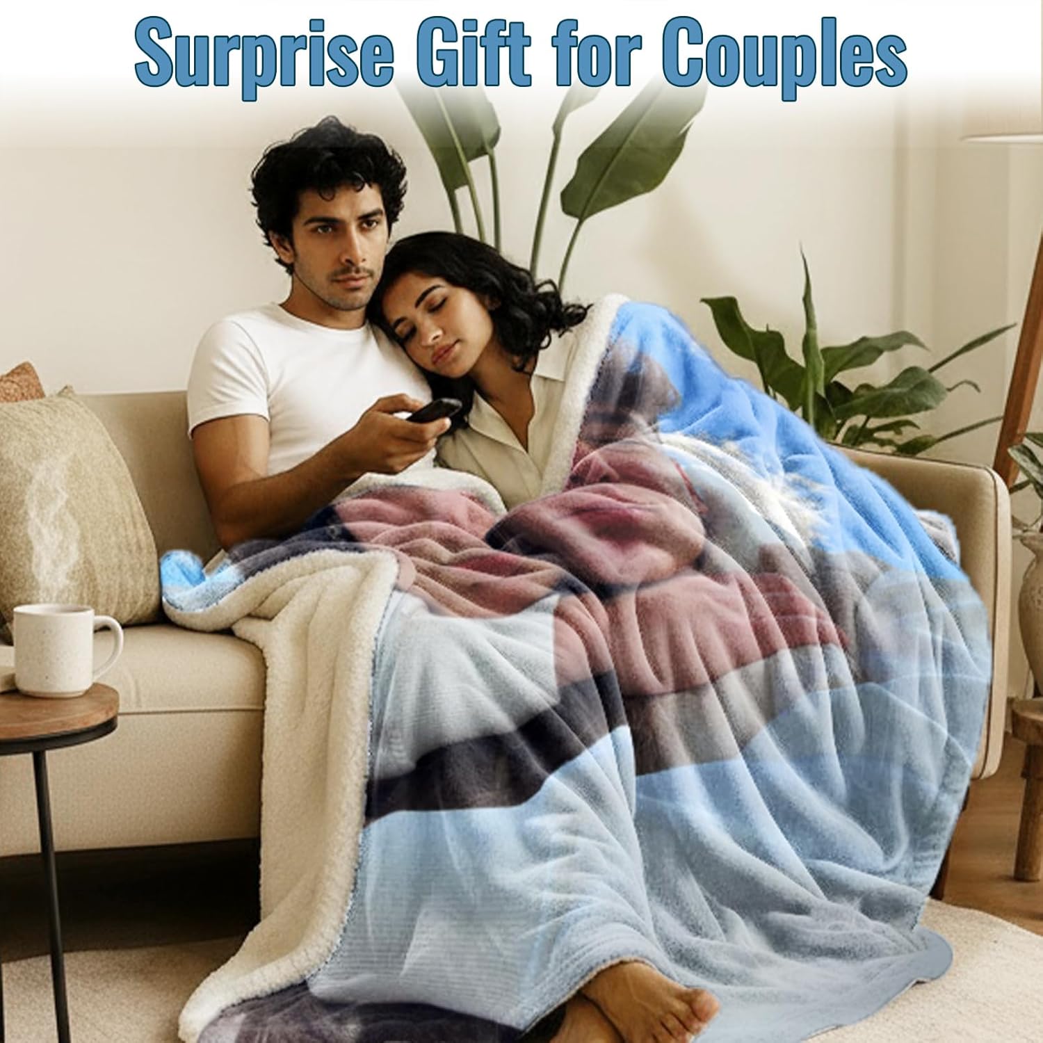 Custom Sherpa Fleece Blanket Girlfriend Boyfriend Gifts Customized Photo Thick Blankets Personalized Throw Blanket with Picture for Couples Birthday Valentines Day Blanket Gifts for Husband Wife