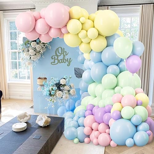 Kit de arco de guirnalda de globos pastel, arco iris pastel, globos de macarrón, decoraciones de fiesta de cumpleaños para cumpleaños, baby shower,