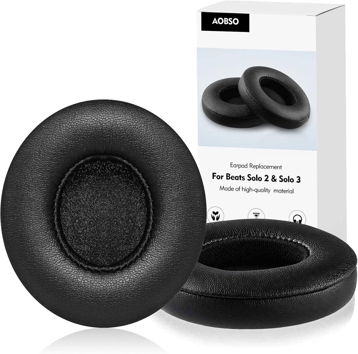 (2PCS) AOBSO Beats Solo 2 & 3 Earpad Replacement, Beats Replacement Ear Cushions Made of Protein Leather and Memory Foam, Soft and Durable Beats Replacement Ear Pads