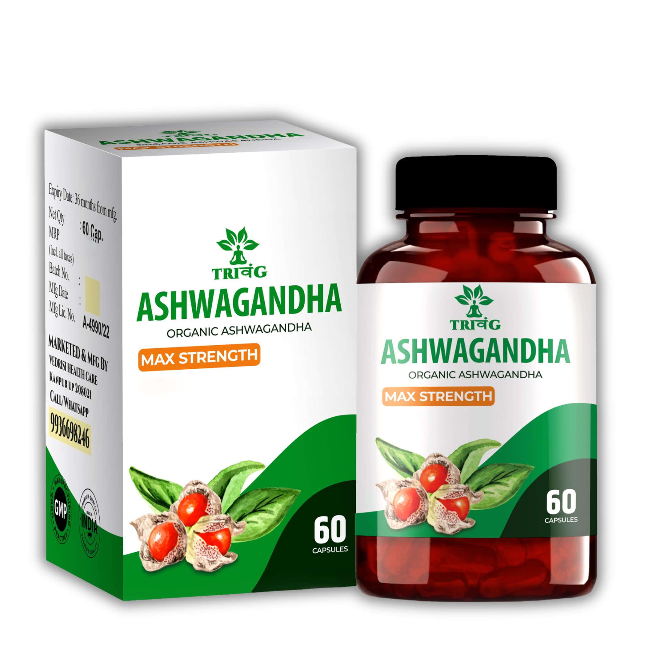 Ashwagandha Capsules 500mg for General Wellness, Each 60 Capsules 500mg