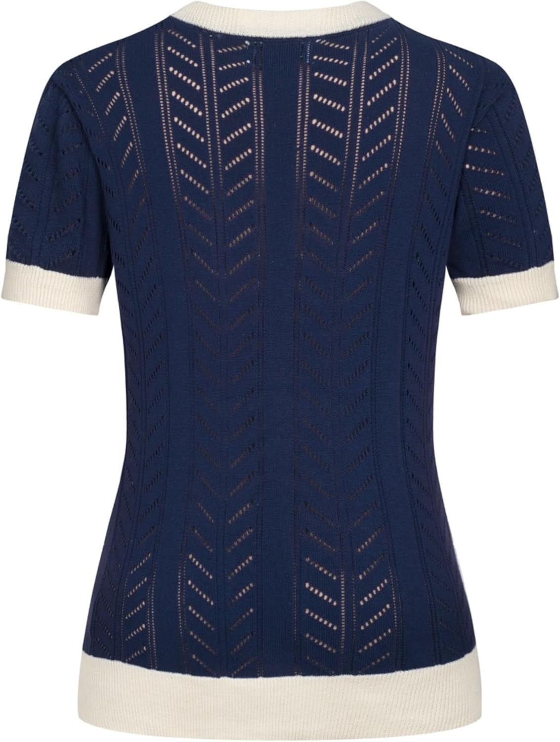 OXKNIT Women's Knit Short Sleeve T-Shirt 1960s Vintage Texture Crewneck Cotton Dark Blue Tops Summer Knitwear