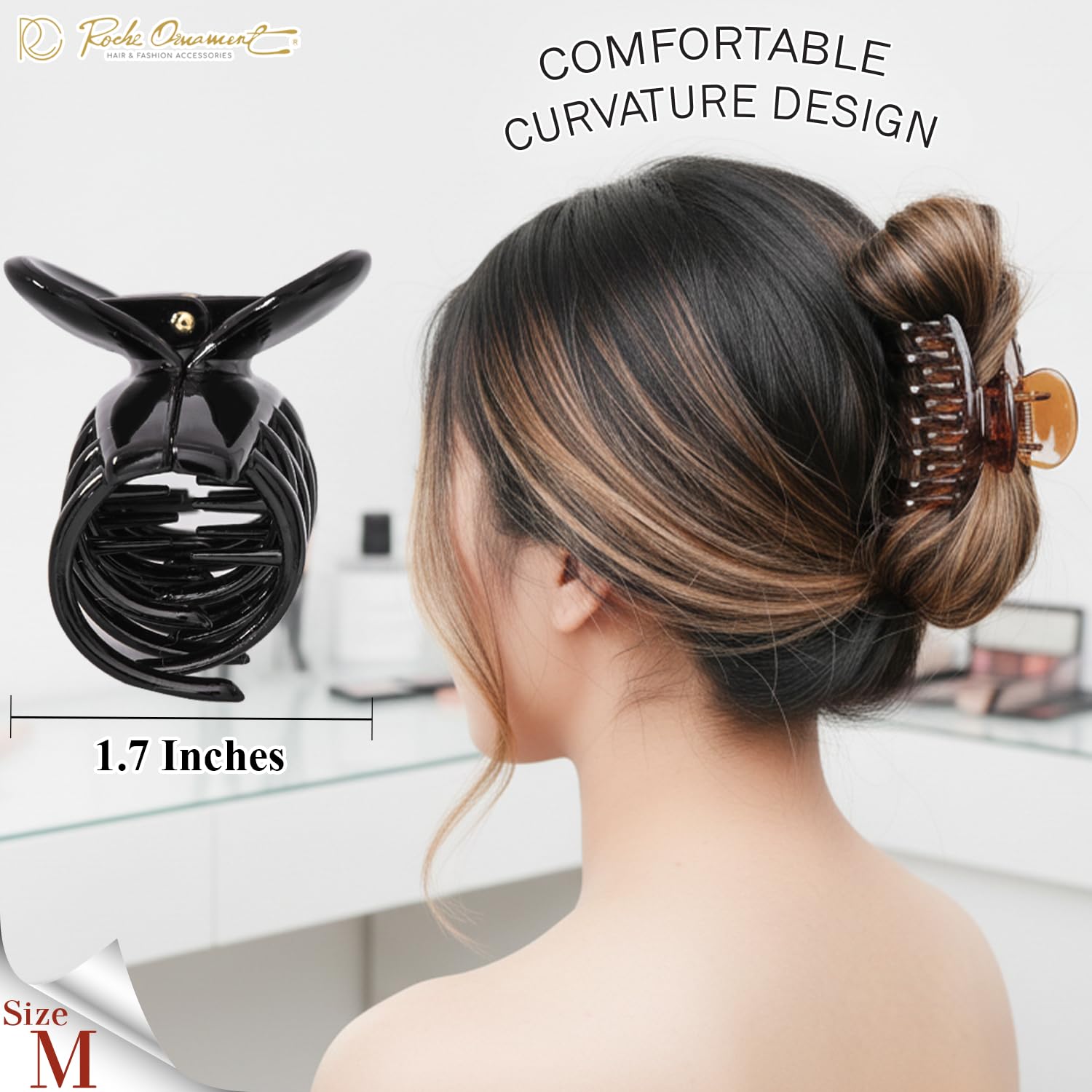 RC ROCHE 6 Pcs Double Claw Hair Clip Tooth Claw Clip Grip Tooth Jaw Clamps Thin Fine Hair Strong Hold No Slip Undo Clutchers for Women, Medium Clear Brown and Black - Image 3